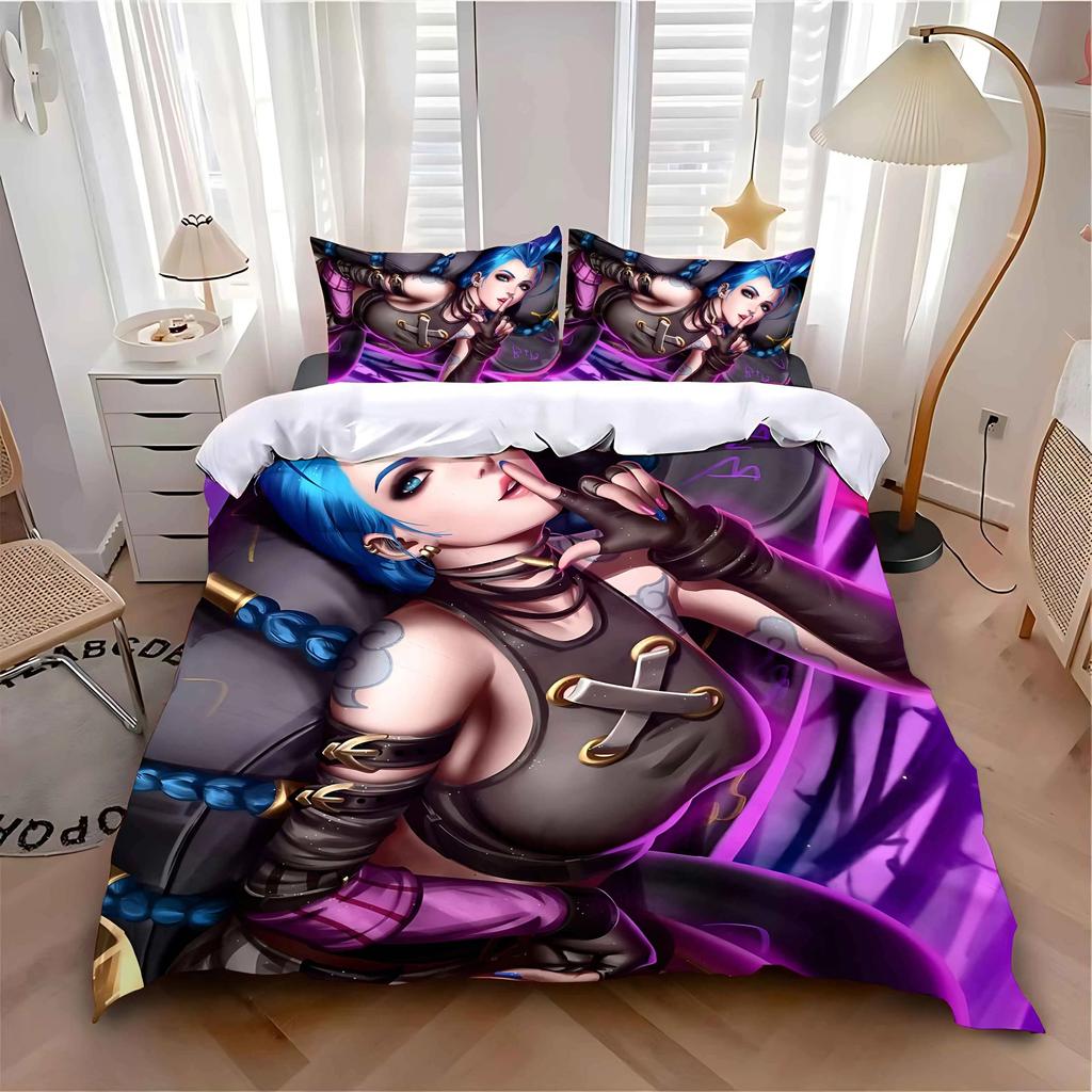 Exquisite 3D Arcane Jinx Wallpaper Game Wild Rift Print Bedding Set Duvet Cover Comforter Bed Youth Girls Boys Gift