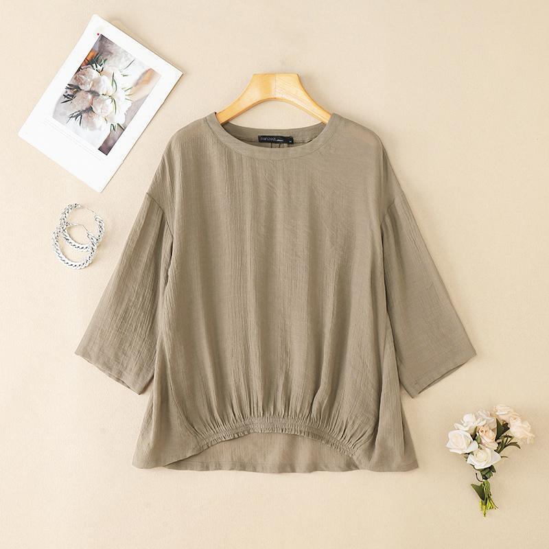 

ZANZEA Женская повседневная блузка с круглым вырезом и рукавом 3/4 L абрикосовый