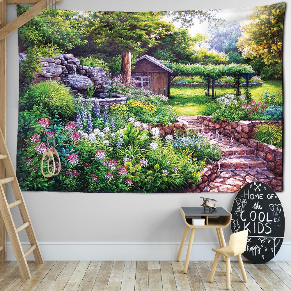 Cabină Pădure Pictură în ulei Tapiserie agățată pe perete Artă minimalistă Boem Misterios Hippie Tapitz Room Decor Home