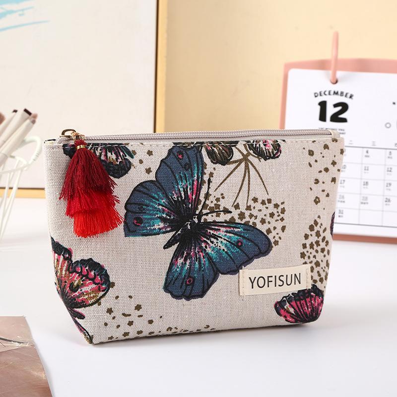 Women's Large-Capacity Tassel Print Makeup & Toiletry Bag with Coin Purse