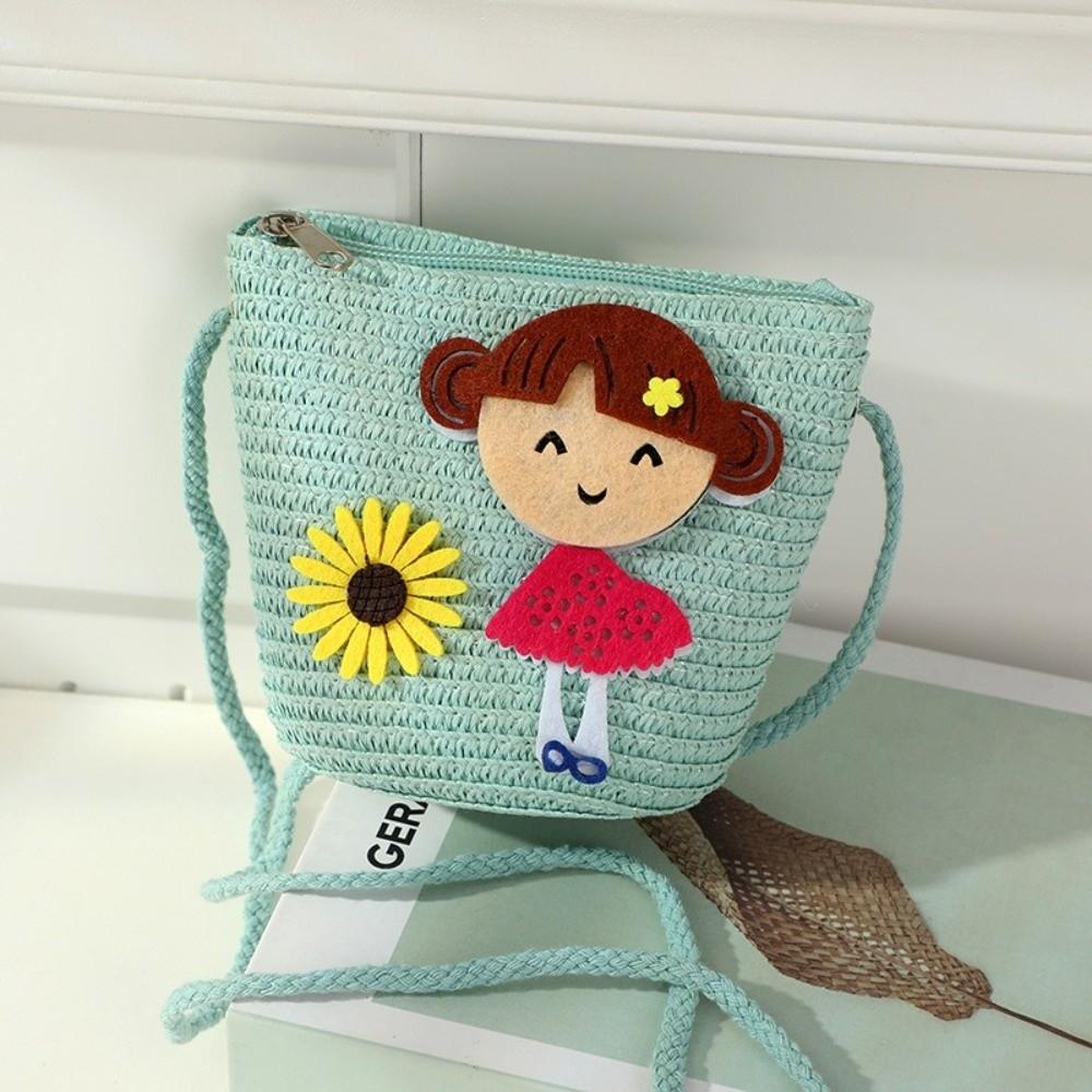 Creative Handmade Woven Straw Shoulder Bags Cute Lightweight Crossbody Bag Flower Beach Bag for Children