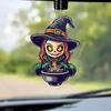 Halloween Car Rearview Mirror Charm Cartoon Bat/Cat/Ghost/Witch Acrylic Pendant 2D Flat Auto Interior Accessories for Cat Backpack Phone