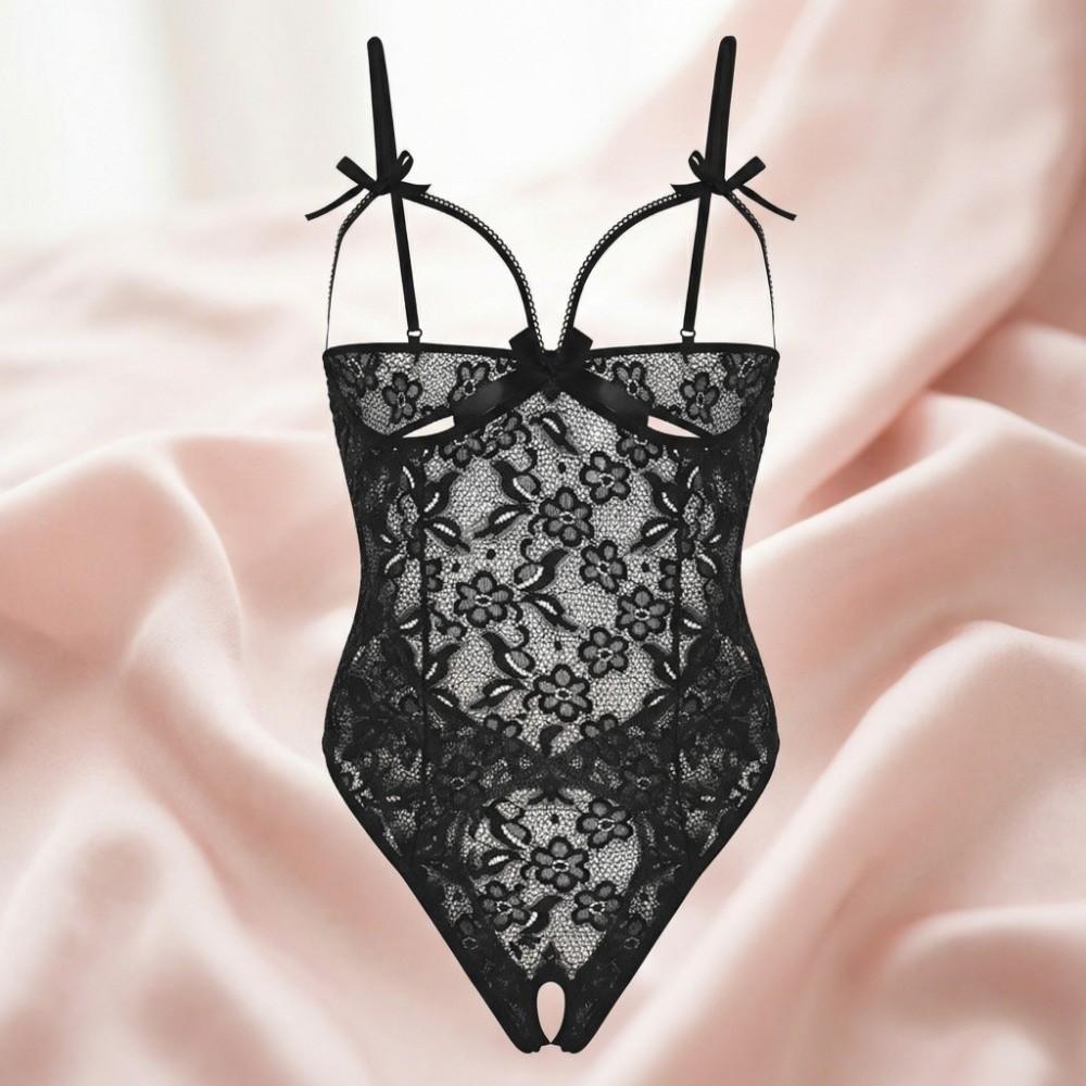 Open Crotch Lace Bow Bodysuit Mesh Hollow Lace Sling Nightwear Sweet Women Underwear  Gifts