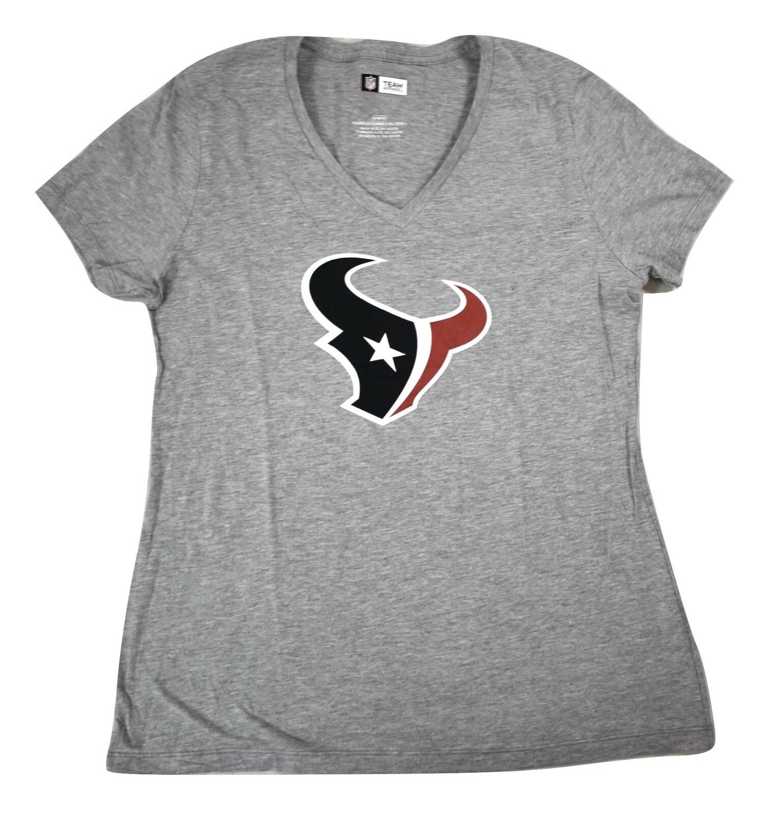 NFL Team Apparel Womens Houston Texans Football Gray V-Neck Shirt New M S