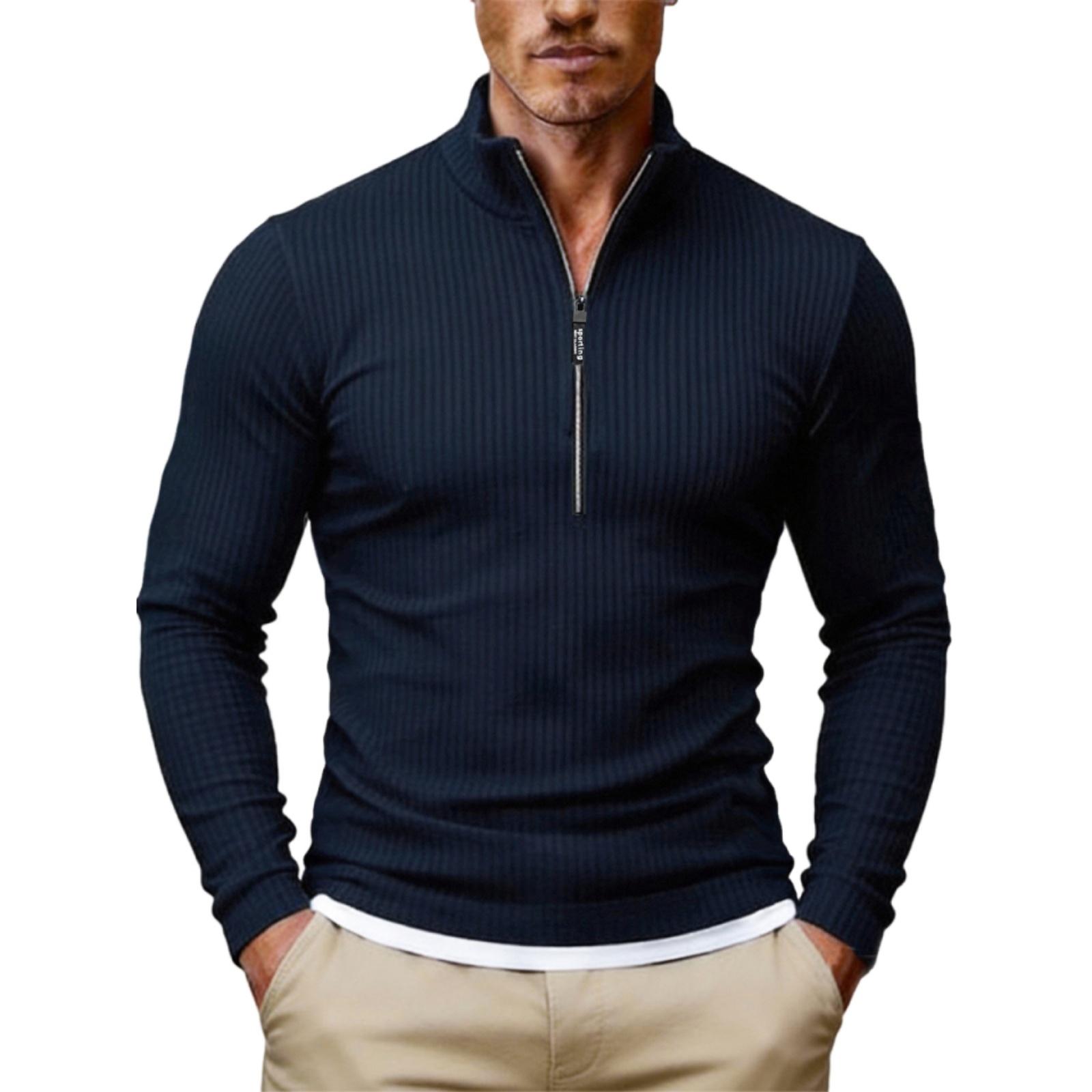 

Men s Minimalist Half-Zip Stand Collar Knitted Sweaters, Casual Versatile Tops XXL тёмно-синий