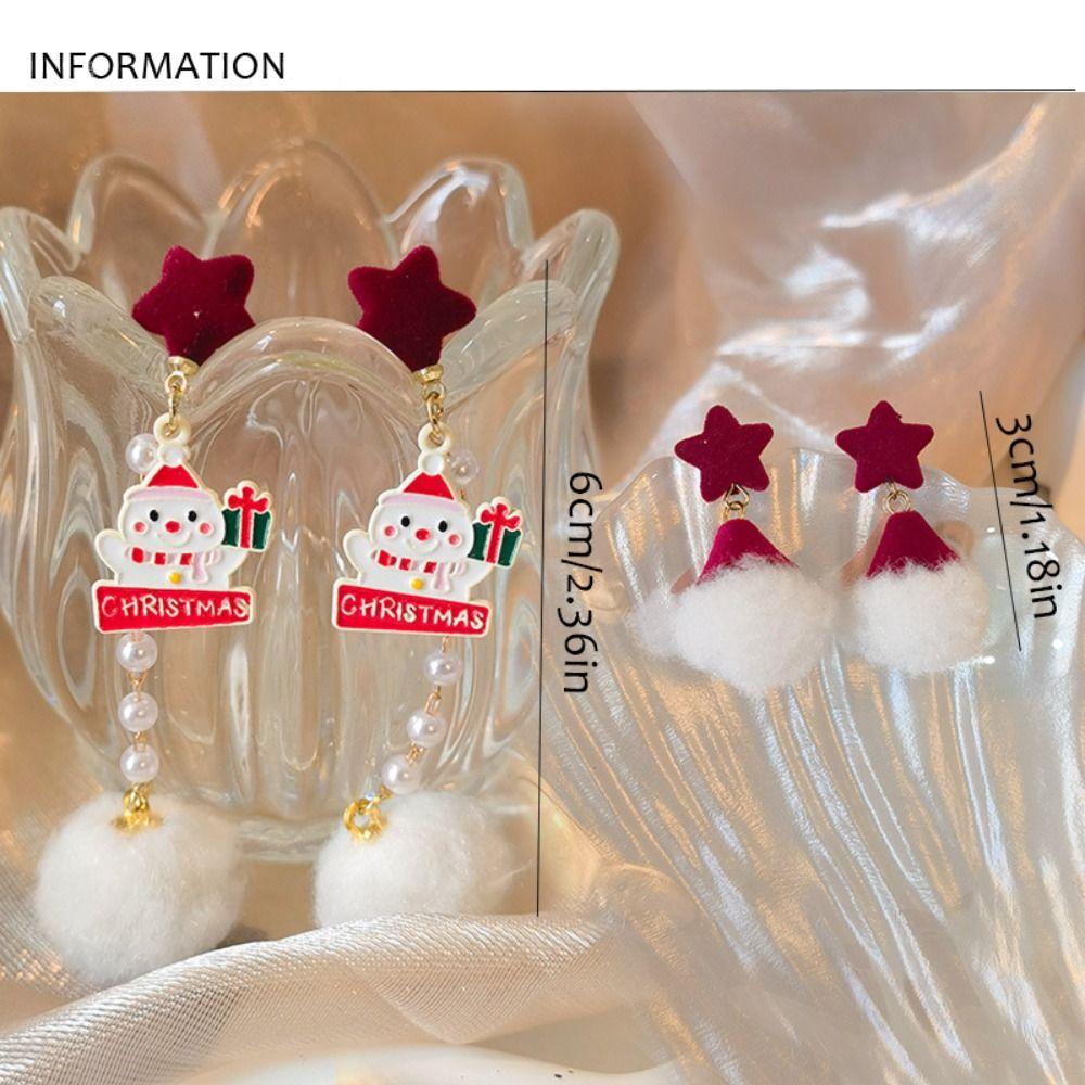 Snowman Merry Christmas Earrings Star Xmas Earrings Studs Fashion Pearl Plush Pendant  Xmas