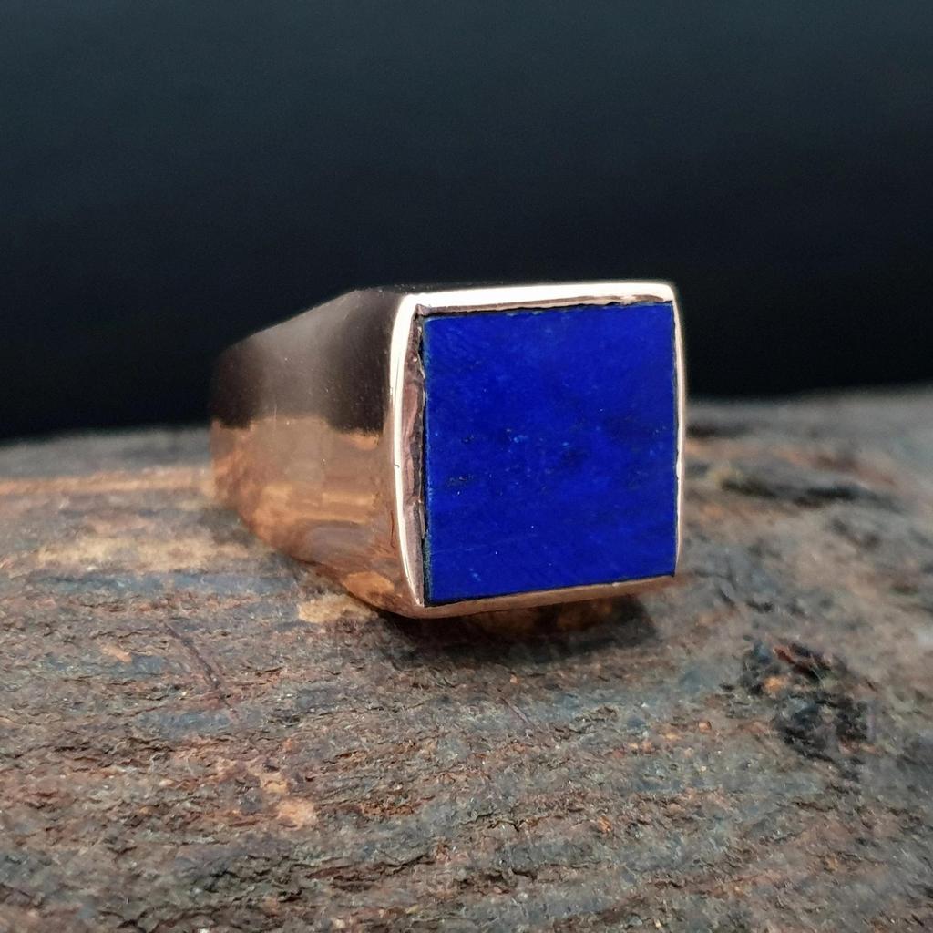 Flat Disk Blue Lapis Lazuli 925 Sterling Silver Rose Gold Fill Ring Jewelry, Unisex Lapis Ring Jewelry
