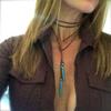 Bohemian Style Leather Sweater Chain Necklace for Women Turquoise Stone Pendant Long Necklace Boho Jewelry Gift