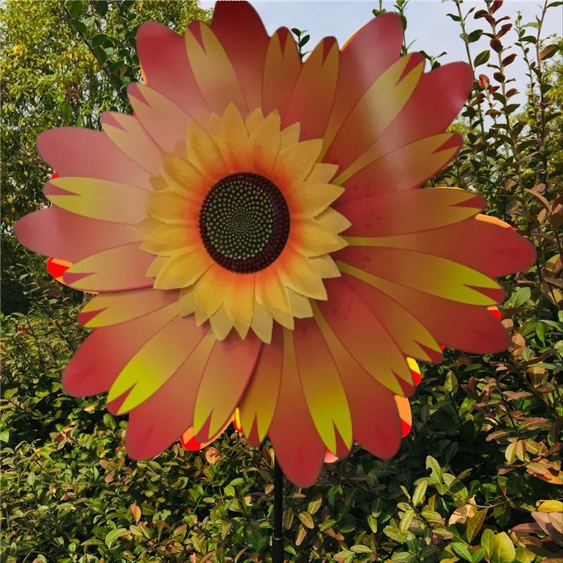 1 Piece Sunflower Windmill Outdoor Party Garden Yard Decor Rotating Sunflower Wind Spinner Stake Standing Lawn Flower Pinwheel