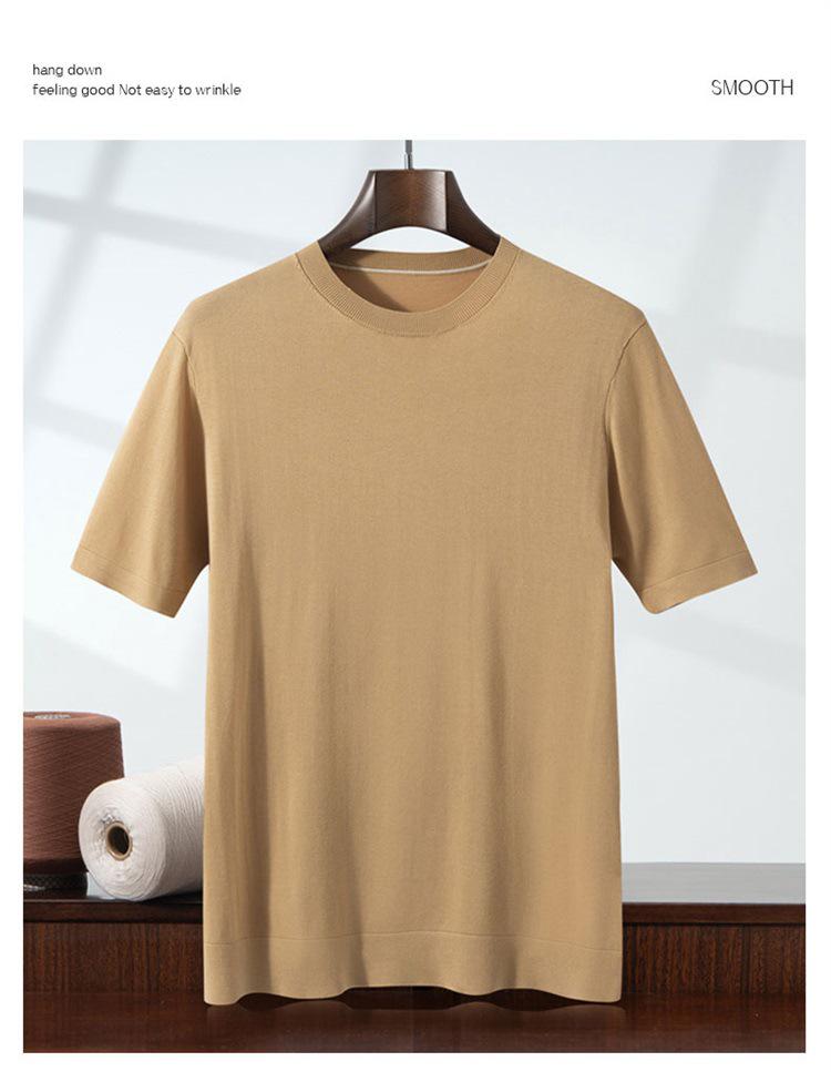 

Men s Summer Light Luxury 16G Knit Pure Tencel Short Sleeve Round Neck Solid Color T-shirt Vest Top M хаки
