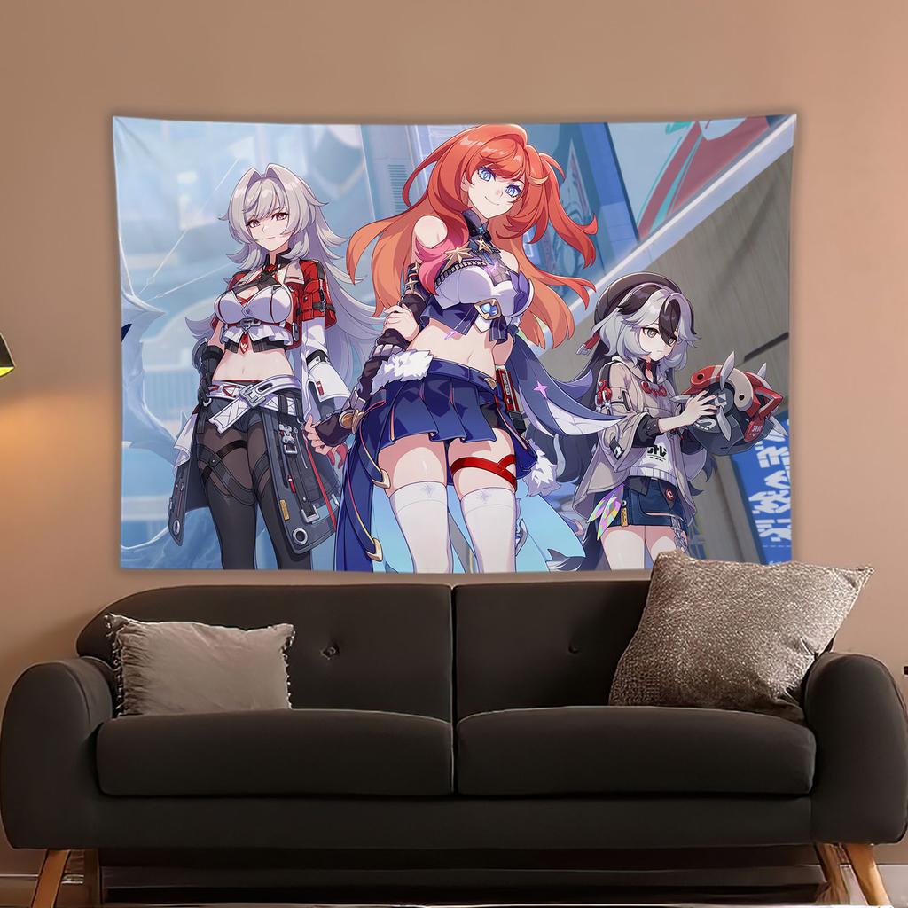 Anime Game Honkai Star Rail Printed Tapestry Tarot Card Hippie Wall Hanging Warm Room Banner Dormitory Bedroom Decoration