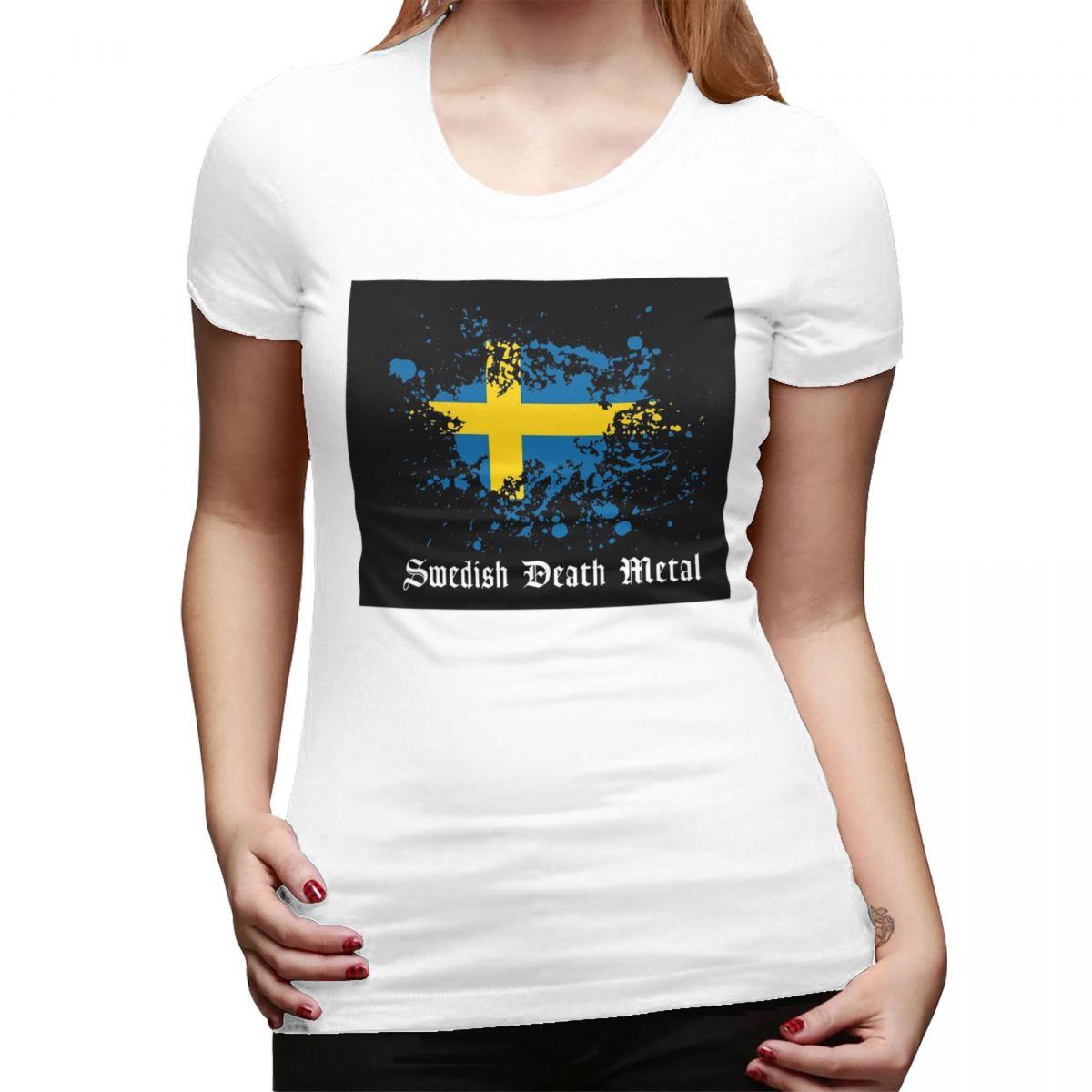 

Swedish Death Metal Band Black Heavy Sweden Flag TShirt for Women ONeck Streetwear T Shirts Womens Short Sleeve Clothes Tops S