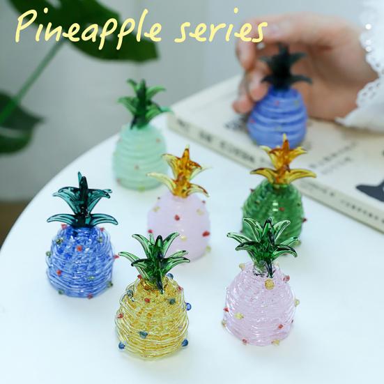 Figura de Piña de Vidrio Soplado a Mano Coleccionable Mini Adornos de Fruta Escultura de Piña de Cristal Artificial para Manualidades Decoración del Hogar Cocina