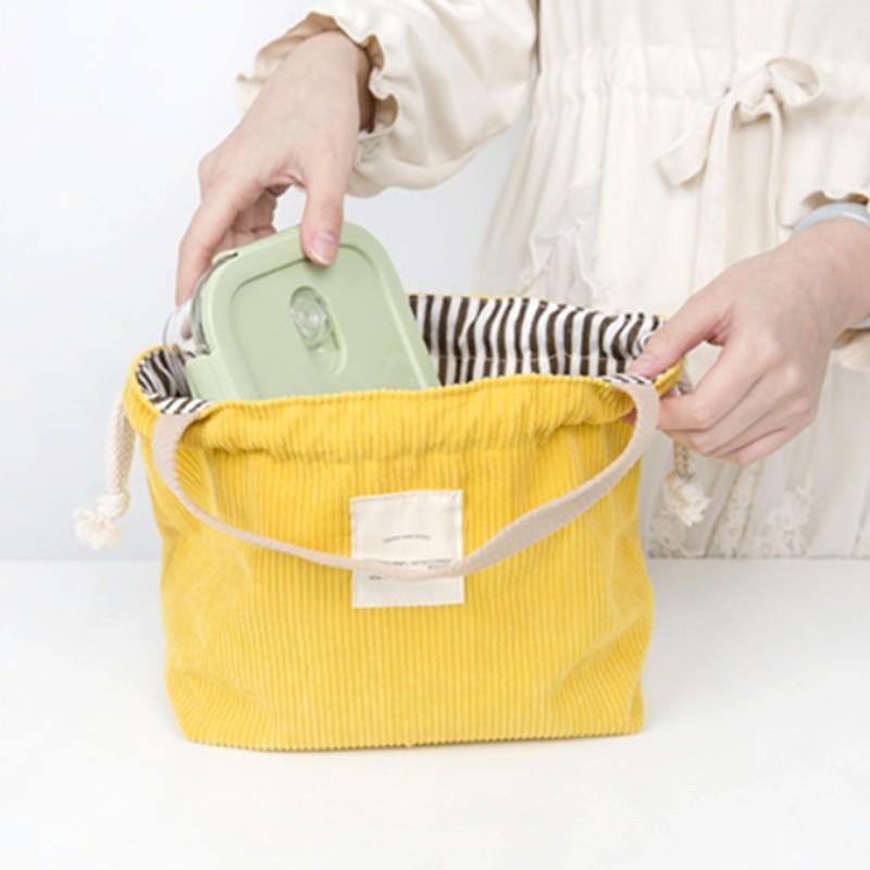 Lunchtasche mit Kordelzug aus Cord-Canvas, Lunchbox, Picknicktasche, Öko-Baumwolltuch, kleine Handtaschen, Abendessenbehälter, Lebensmittelaufbewahrungstaschen