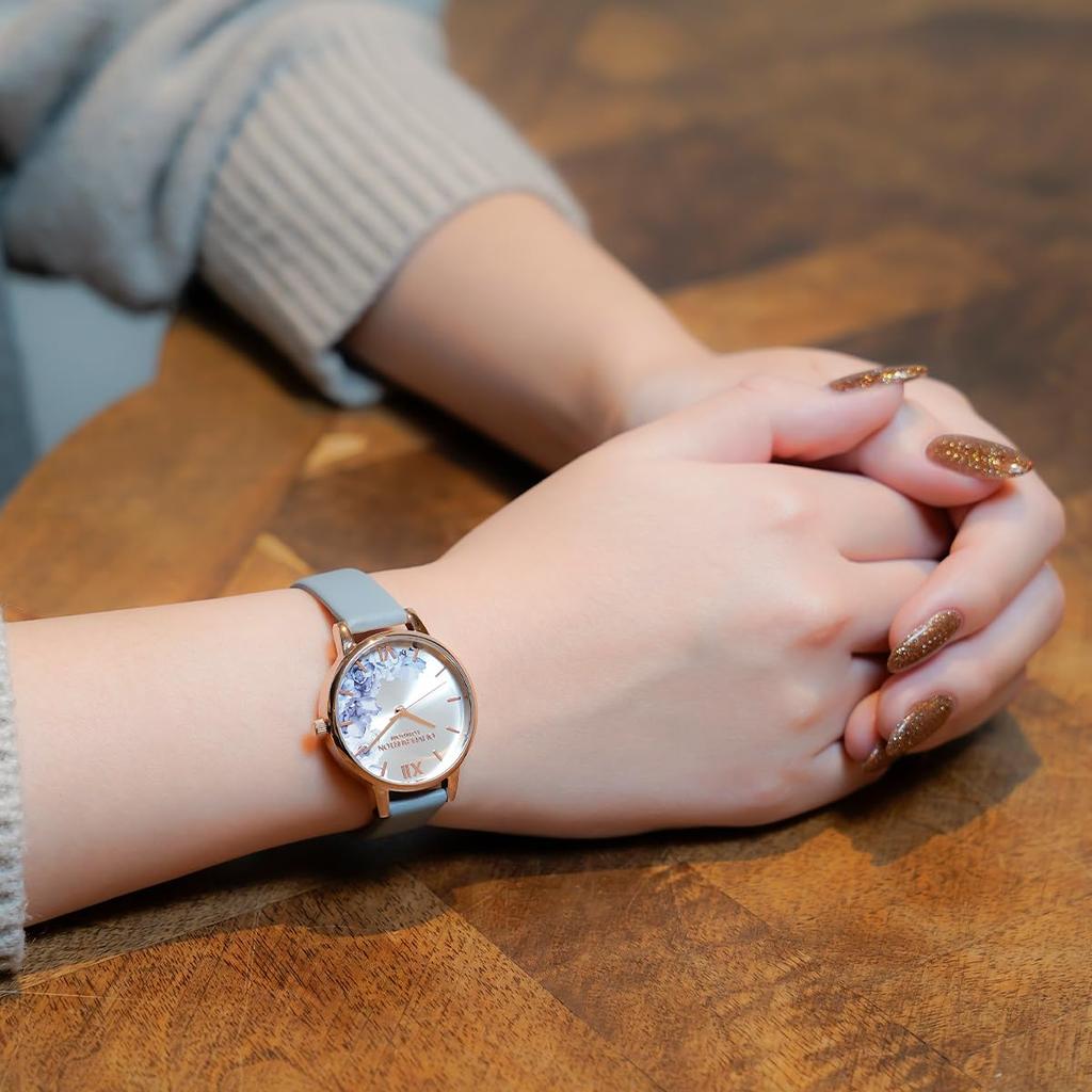 Authorized Distributor Olivia Burton Watch Ladies 24000227 Illustrated Floral Midi Ivory Rose Gold Chalk Blue Leather [OLIVIA BURTON]