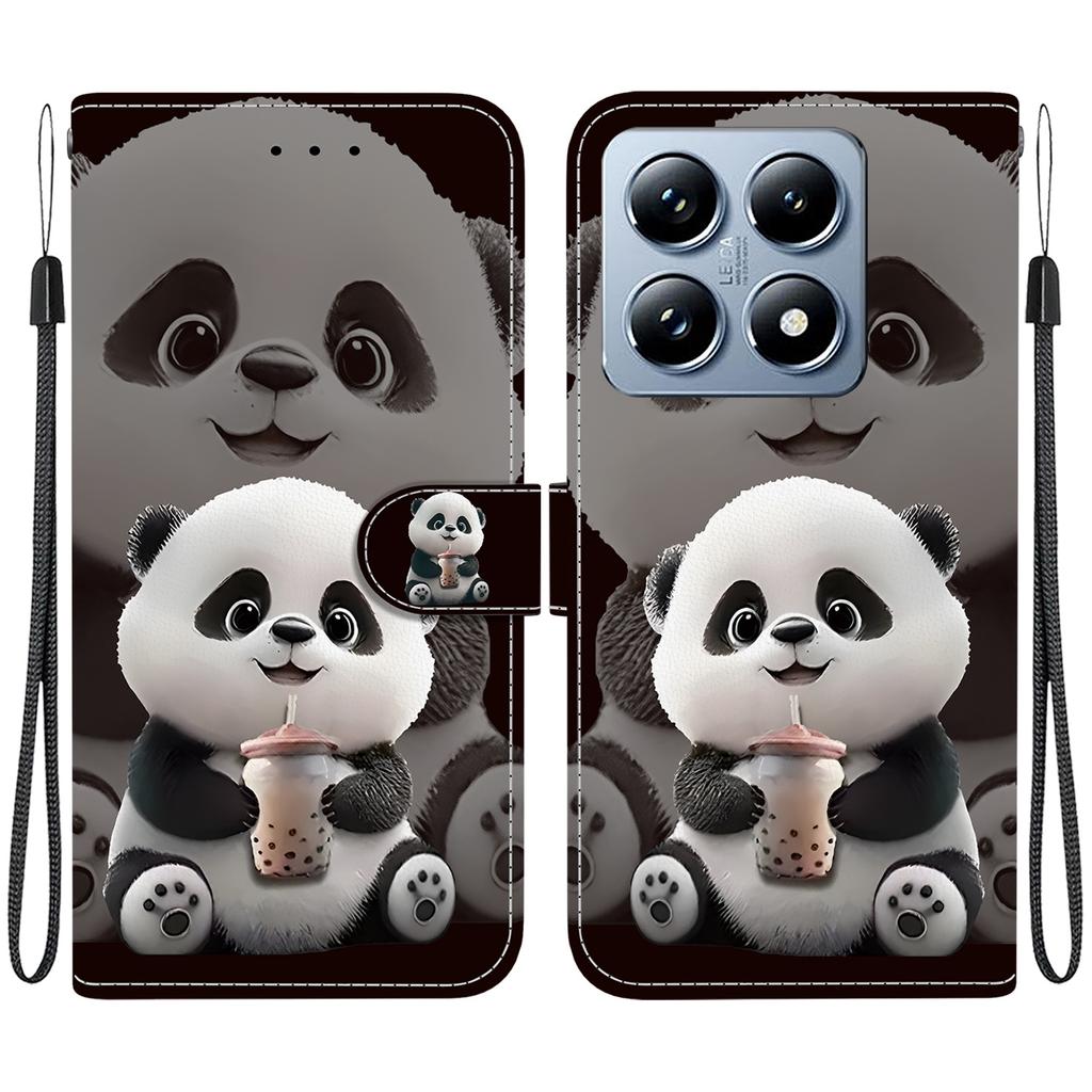 Handmade PU Leather Flip Case for Xiaomi 14T / Xiaomi 14T Pro Anti-Slip Shockproof Cover with Wrist Strap & Heart/Rose Cat Designs