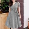 ZANZEA Women Casual V-Neck Summer Short Sleeve Plaid Print Dress