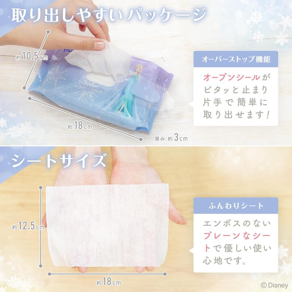 LEC Disney Alcohol Disinfectant Wet 55 Sheets X 12 Packs Antibacterial Made In Japan Wipes, (Frozen) / 24-Hour /