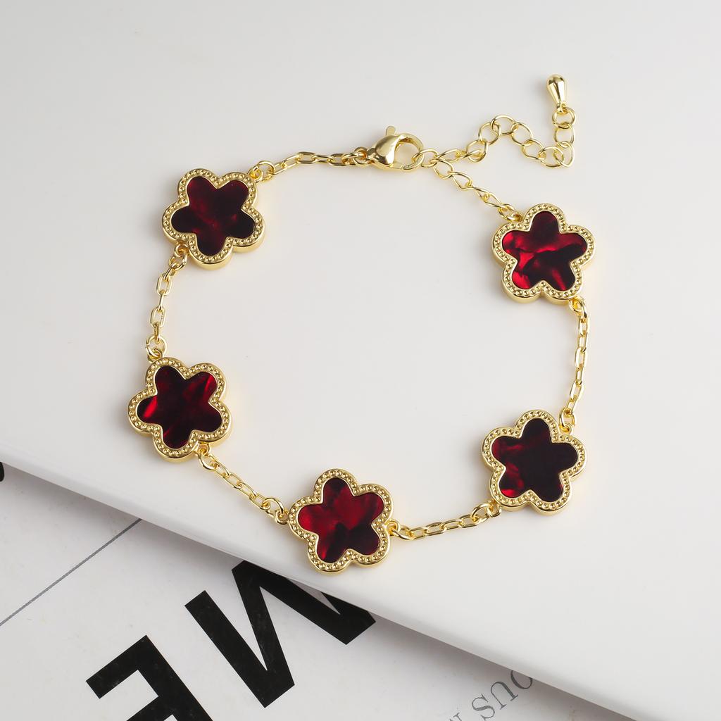 New Sweater Chain Five Point Star Creative Plant Plum Blossom Jewelry Set Shell Simple Bracelet/Necklace/Earrings Women's Clover