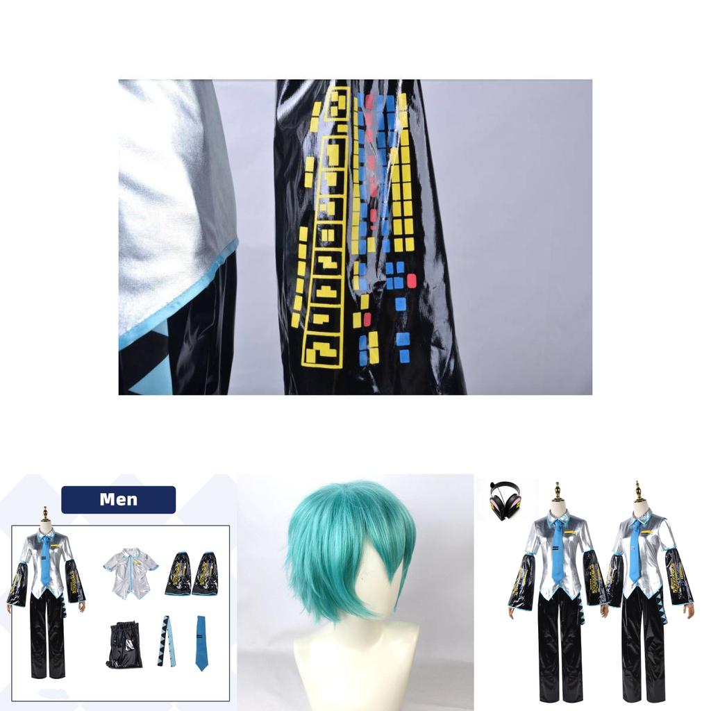 Hatsune Miku Vocaloid Clássico Pu Cosplay Camisa Masculina Gravata Calças Peruca Conjunto Para Festas Natal