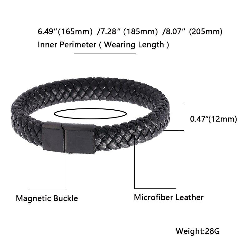 Punk Men Bracelet Bangles Black Brown Leather Bracelet Male Stainless Steel Clasp Fashion Wristband Gift