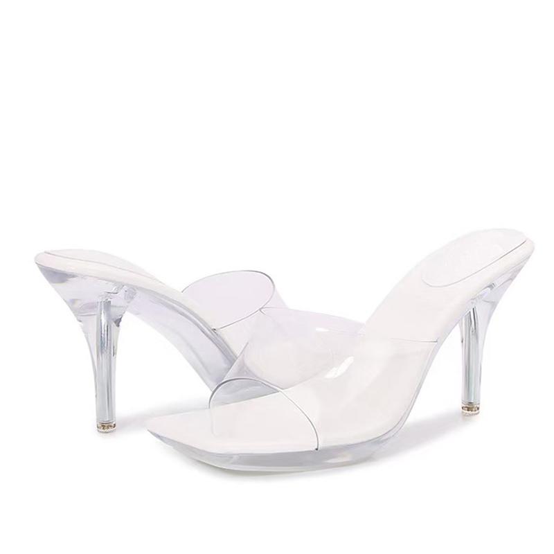Fashion Liyke Summer Fashion Transparent Platform Slippers PVC Sandals Female Open Toe Perspex High Heels Clear Shoes Women Mules Slides