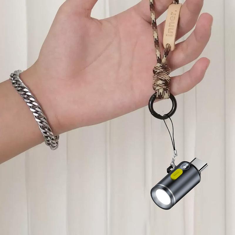Portable Type-C Mini Flashlight Phone Keychain Usb-C Electric Torch Nightlight Table Lamp For Riding Sports Outdoor Camping