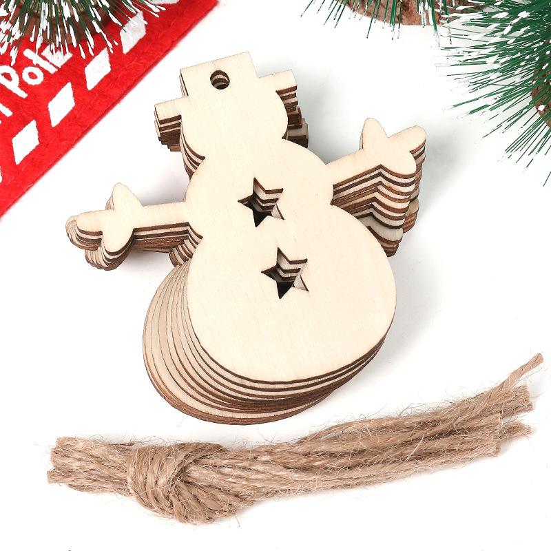 10PCS DIY Wood Christmas Ornament Unfinsihed Wooden Christmas Tree Hanging Decorations for DIY Craft Xmas Home Party Decor