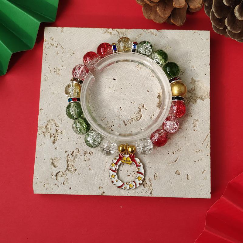 Christmas Diamond Santa & Snowflake Glass Bracelet: Stylish & Versatile Holiday Accessory.