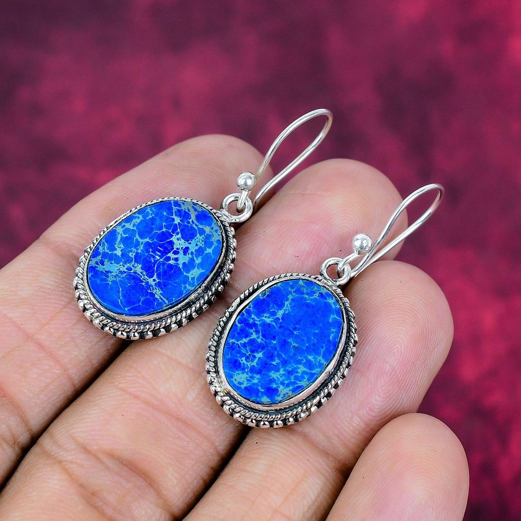 Blue Sea Sediment Earrings, Gemstone Jewelry, 925 Solid Sterling Silver Earrings, Gift For Women Handmade Earrings