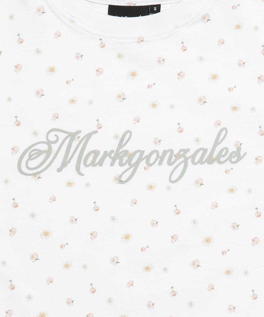 MARK GONZALES Women'S Flower Pattern Crop Short Sleeve T-Shirt - White