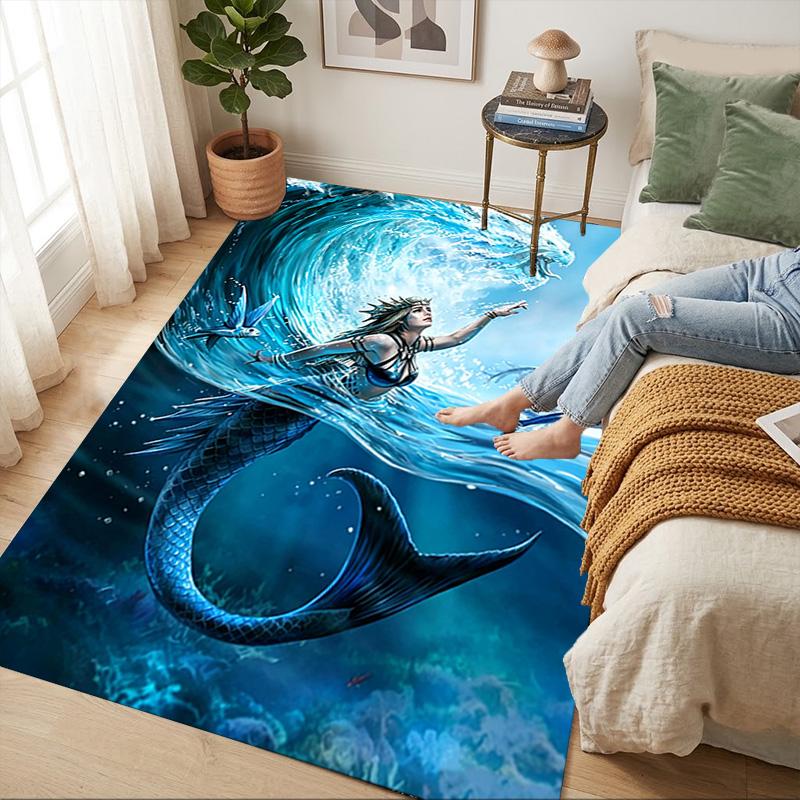 Mermaid Fantasy Living Room Nonslip Area Rug Soft Carpet For Bedroom Game Playroom Sofa Office Home Decor Doormat Christmas Gift