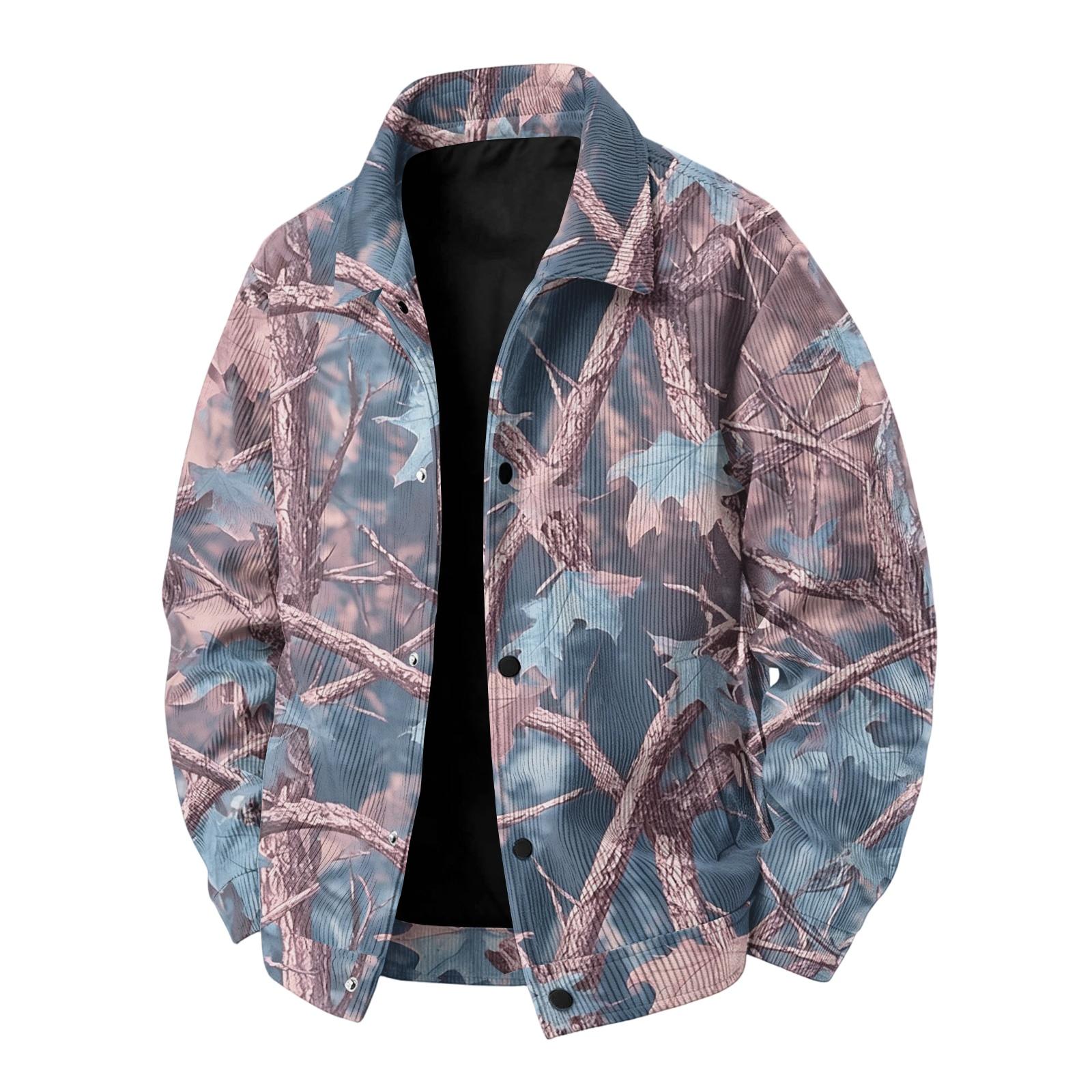 Men s Casual Corduroy Jacket Loose Fit Lapel Collar Camouflage Print Long Sleeve Fall Winter S