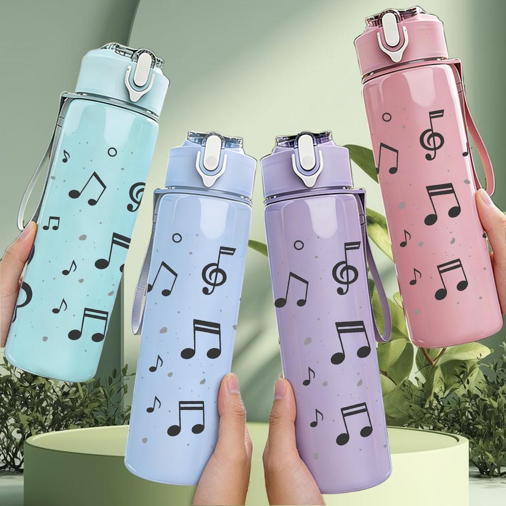 1PC Floating Musical Note Staff Print 750ml Color Plastic Sports Water Bottle Leakproof Flip Straw Lid Suitable for Sports Office Home Use