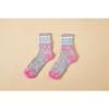 Women's Medium Tube Coral Fleece Socks with Stripes, No Hair Loss, Warm Confinement Floor Socks, Fixed Color Matching Grid