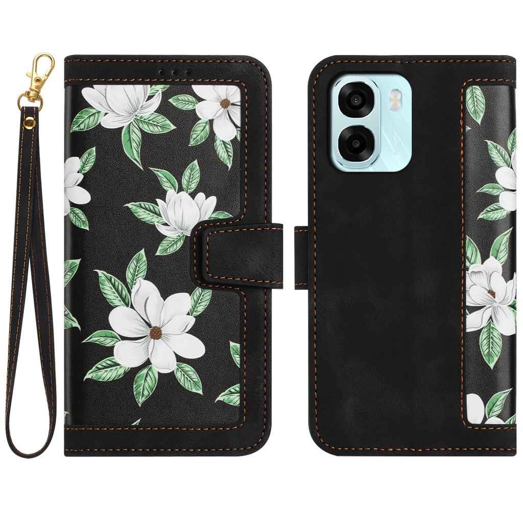 For Oppo A6x 5G Case PU Leather Floral Phone Cover with Card Slots