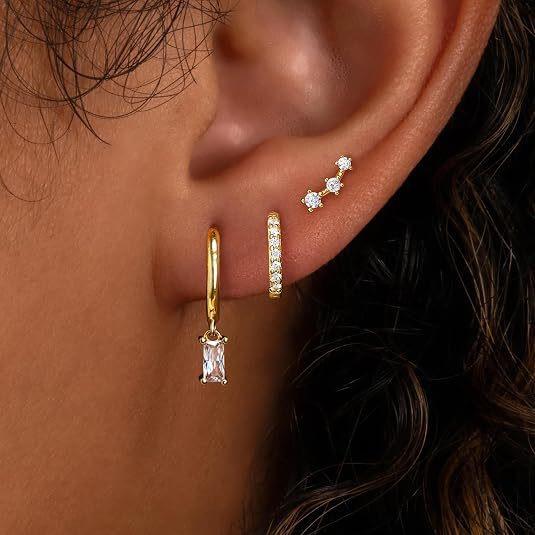 4PCS Fashion Zircon Round Hoop Earring Set Women Temperament Flower Ear Stud Huggie Earring Tragus Piercing Cartilage Jewelry