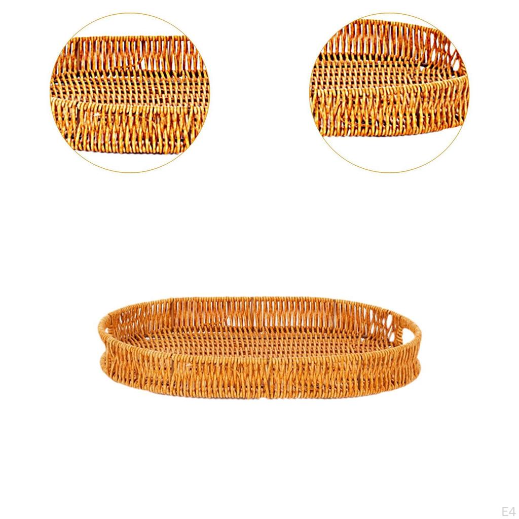 Imitation Rattan Bread Basket Serving Oval Decorative Snack Holder Fruit Bowl for