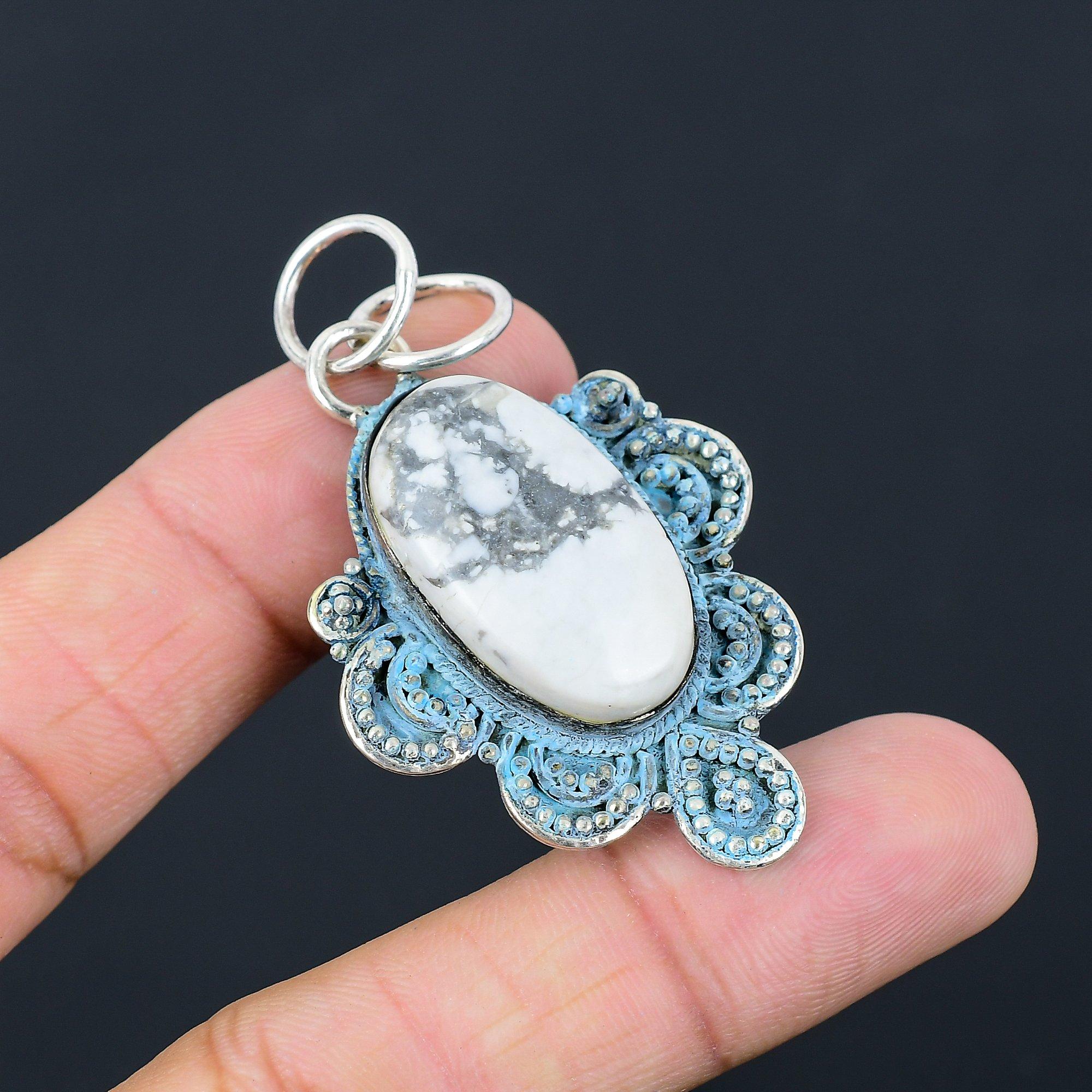 925 Silver Howlite Stone Crown Chakra Handcrafted Engagement Ethnic Wife Pendant