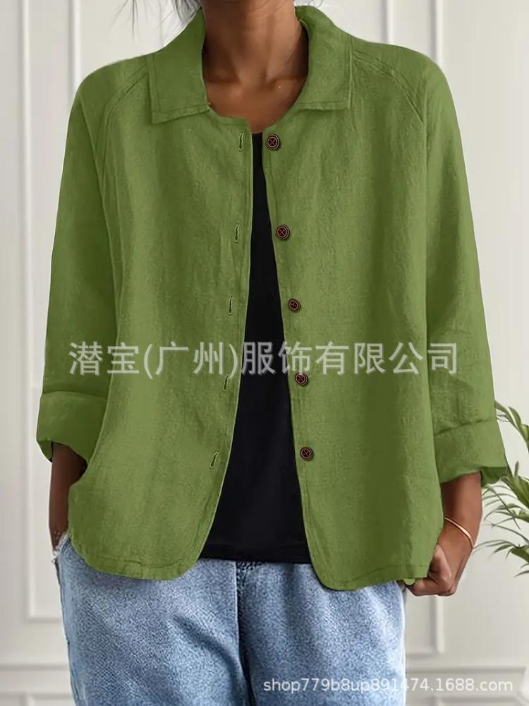 Women's Gray Cardigan with Notch Lapel and Brown Buttons