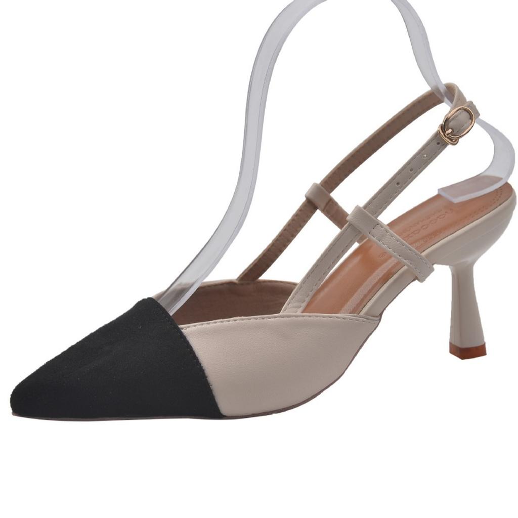 Summer New Fashion Pointed Thin Heel Sandals Color Matching Light Mouth High Heels Empty Fashion Women's Shoes