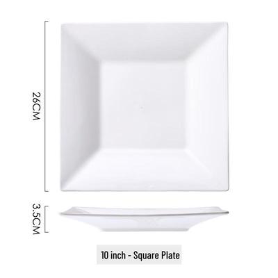 ZISIZ 10-inch White Ceramic Square Dinner Plates (Set of 3)