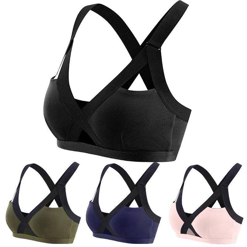 Comfortable Women Sports Bra With Front Cross Design And Solid Color For Yoga