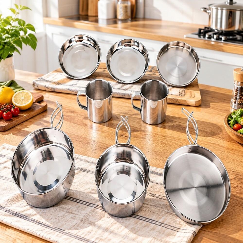 8 Pcs Stackable Cookware Set Stainless Steel Backpacking Cooking Pot Camping Mess Kit Outdoor