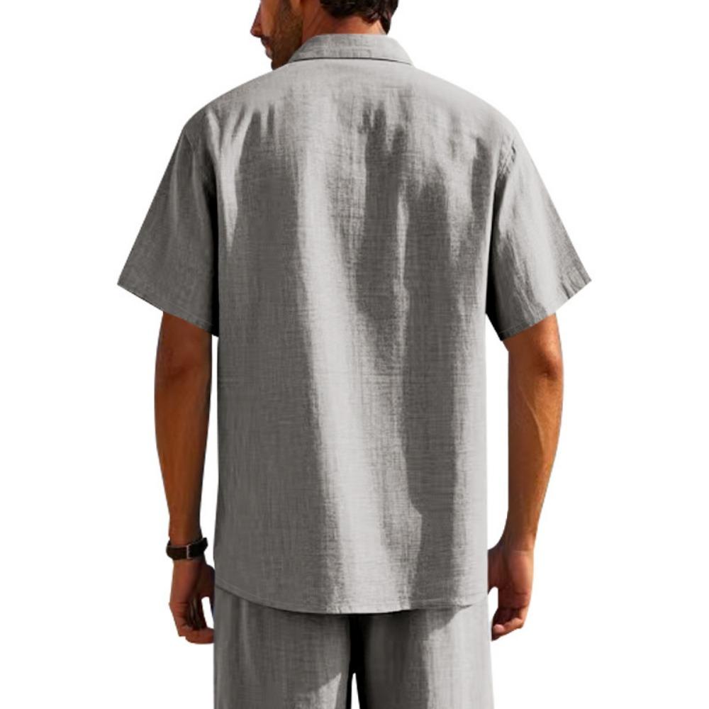 Cotton Linen Hot Sale Men Short-Sleeved Shirts Summer Solid Color Lapel Collar Casual Beach Style Plus Size Male Shirts S-5XL