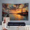 Seaside Fishing Boat Architecture Oil Painting Tapestry - Retro Art Print Home Decor Fabric for Living Room Bedroom
