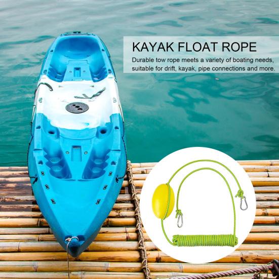 Kayak Float Rope Tow Line with Marker Buoy PVC Stainless Steel Carabiner High Visibility Heavy Duty Drift Sock Harness Nylon