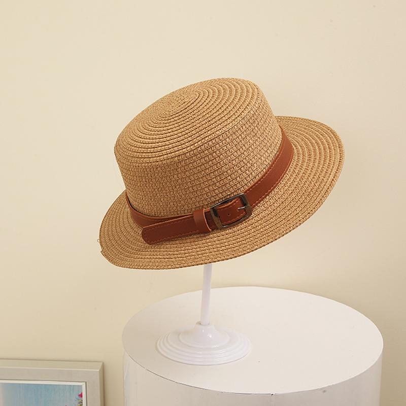 

Простая однотонная летняя соломенная пляжная шляпа с плоскими полями, повседневная панама для девочек, соломенная шляпа с защитой от солнца, солнцезащитная шляпа для девочек Head circumference 52cm