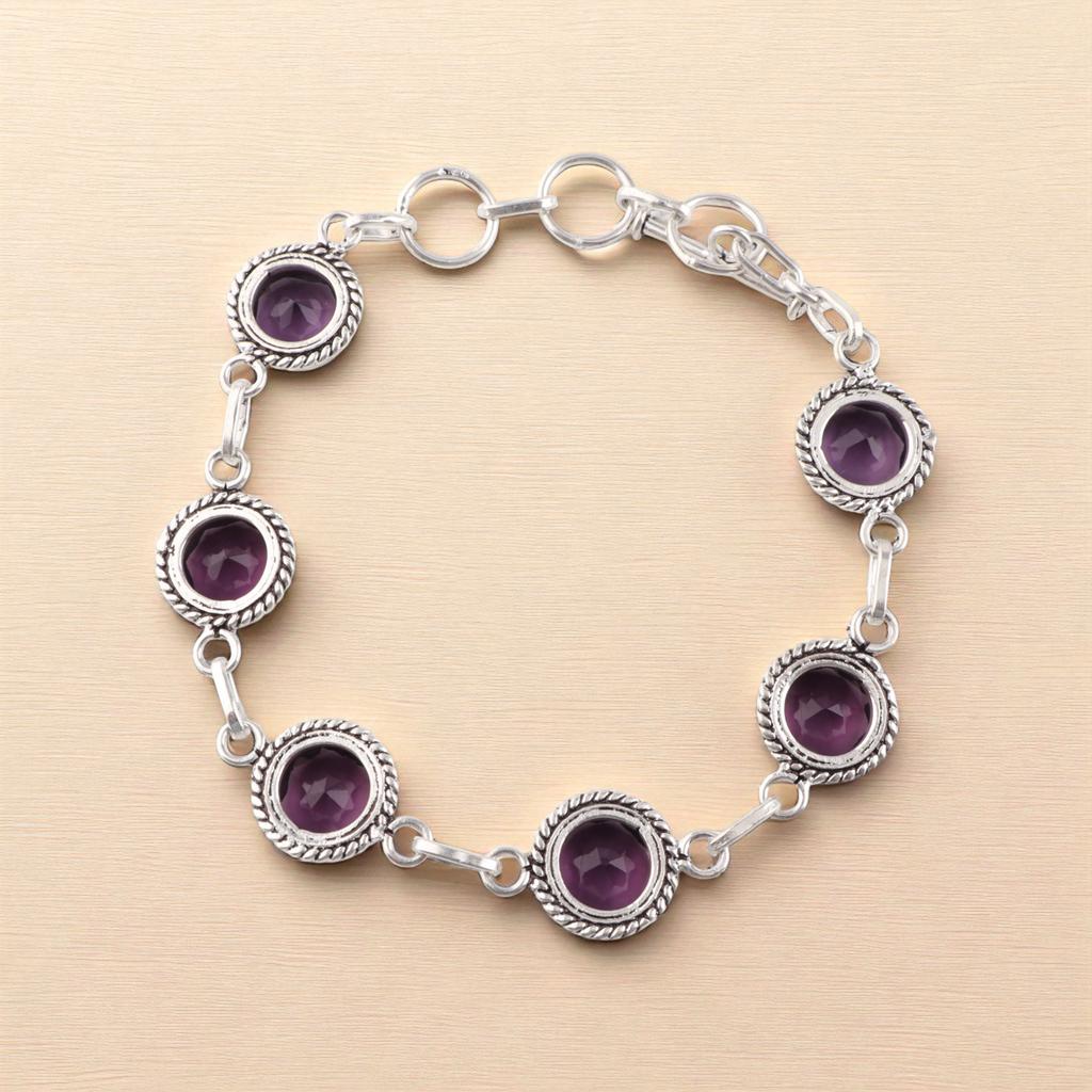 Rare Amethyst Gemstone 925 Sterling Silver Handmade Jewelry Women Bracelet 7-9" RB-16-5