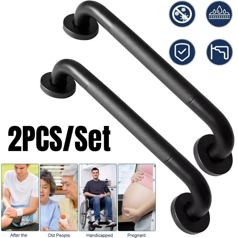 2 ks/balení Koupelnová protiskluzová bezpečnostní madla pro hendikepované Nerezová ocel Černé madlo Madlo 30CM